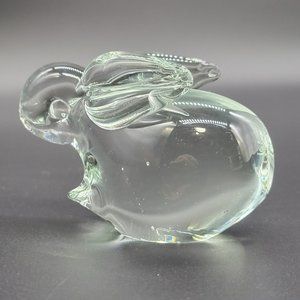Vintage Crystal Glass Bunny Rabbit Paperweight Clear Flat Bottom 3.5"